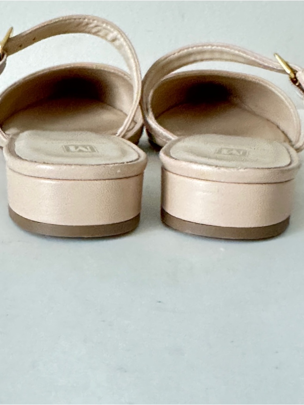 NEW Bruno Magli Pasha Nude Leather Slingback Mules with Gold Buckle, Sz 37.5 - Picture 9 of 13